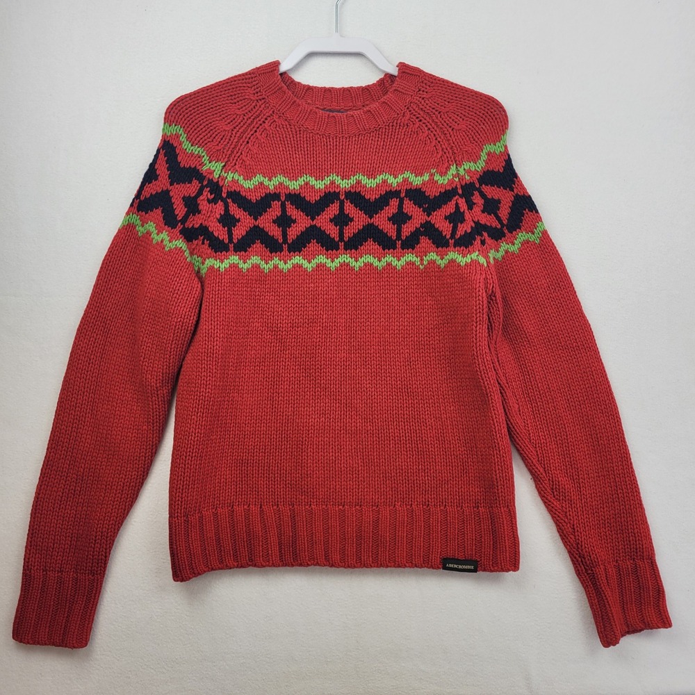 Vintage Abercrombie & Fitch Sweater Mens Small Maroon‎ Wool Fair Isle 90s